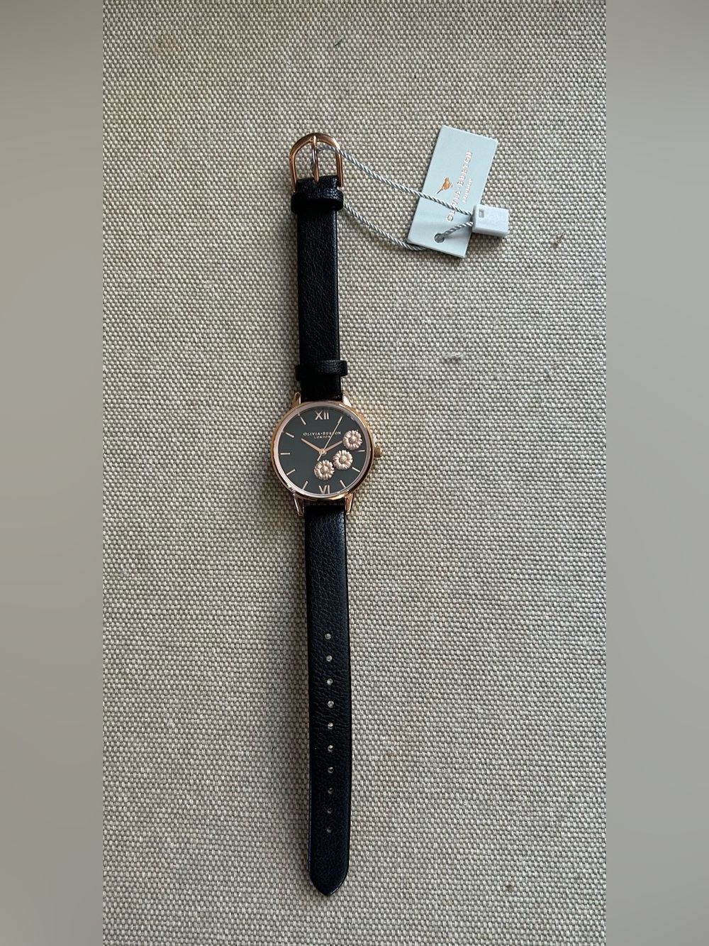 Olivia Burton Dancing Daisy Floating Flowers Watch With Black Leather Band - Picture 3 of 7